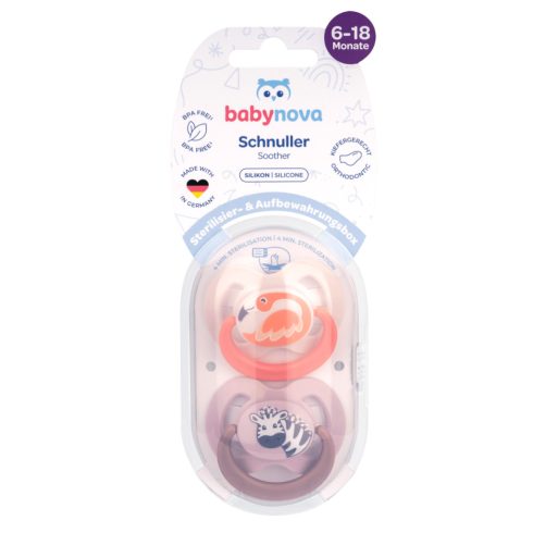 Baby-Nova szilikon fogszabályzós cumi 6-18 hó 2db/csom.- flamingó/zebra 