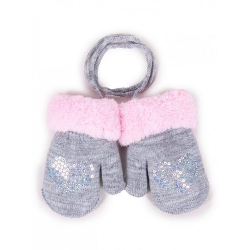 Yo! Bébi téli kesztyű 12 cm - Szürke/rózsaszín 