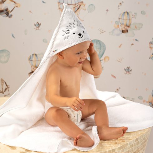 Akuku kapucnis fürdőlepedő 100*100 cm - fehér süni 