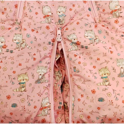 Mintás vízlepergetős, kapucnis bélelt bébizsák, overál (68-74) - mosómedve