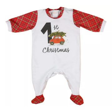   Karácsonyi "1st Christmas" belül bolyhos hosszú ujjú rugdalózó(68)