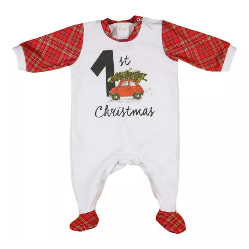 Karácsonyi "1st Christmas" belül bolyhos hosszú ujjú rugdalózó(68)