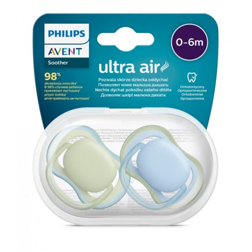 Philips AVENT SCF085/21 Ultra air játszócumi 0-6hó neutral/kék fiús, 2 db