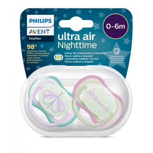 Philips AVENT SCF376/19  Ultra air Nighttime játszócumi 0-6 hó  - lányos mintás 