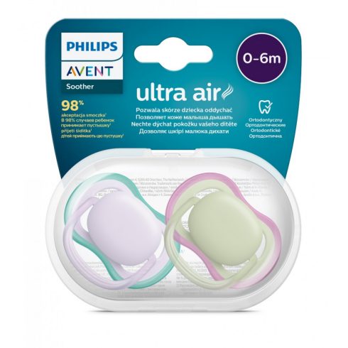 Philips AVENT SCF085/24 Ultra air játszócumi 0-6hó neutral lila lányos, 2 db
