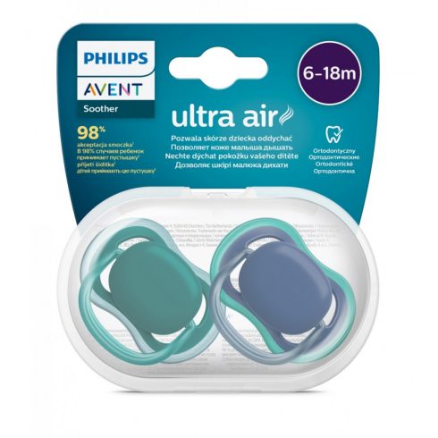 Philips AVENT SCF085/31 Ultra air játszócumi 6-18hó zöld/kék fiús, 2 db