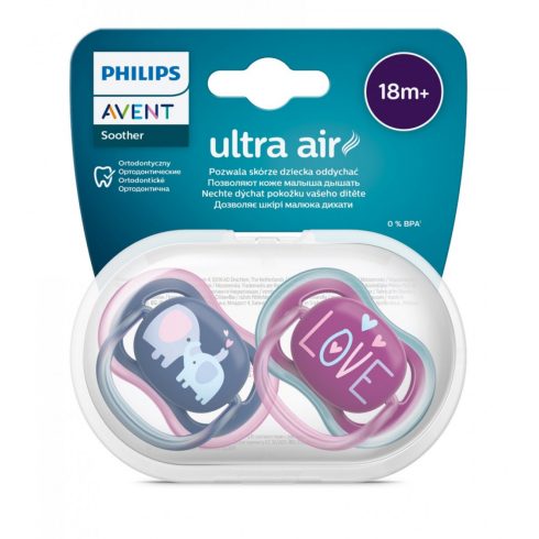 Philips AVENT SCF349/22 Ultra air játszócumi 18hó + lányos mintás, 2 db