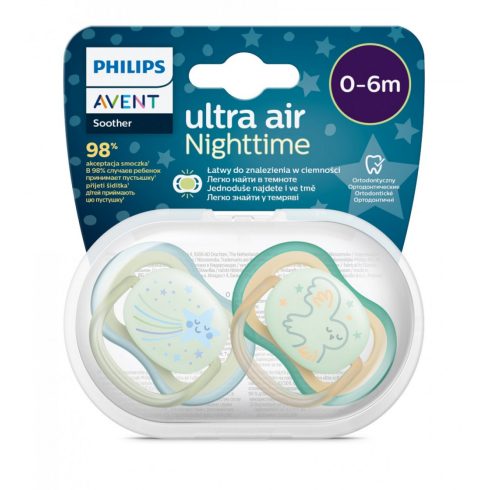 Philips AVENT SCF376/18  Ultra air Nighttime játszócumi 0-6 hó - fiús mintás , 2db