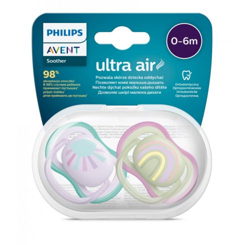 Philips AVENT SCF085/59 Ultra air játszócumi 0-6hó mintás lányos, 2 db