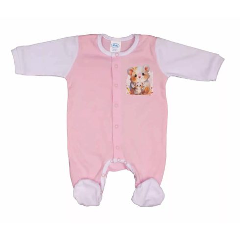 Vékony, pamut, elöl patentos kislány rugdalózó Hörcsög mintával (44)