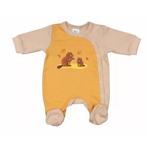 Vékony, pamut, elöl patentos kisfiú rugdalózó Hód mintával  (62)