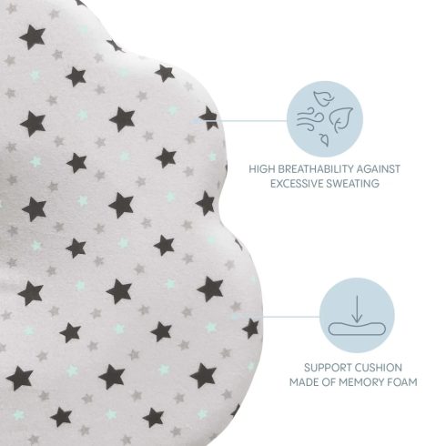 Zopa párna babáknak laposfejűség elleni memóriahabos ergonomikus - Felhő alakú Pink stars
