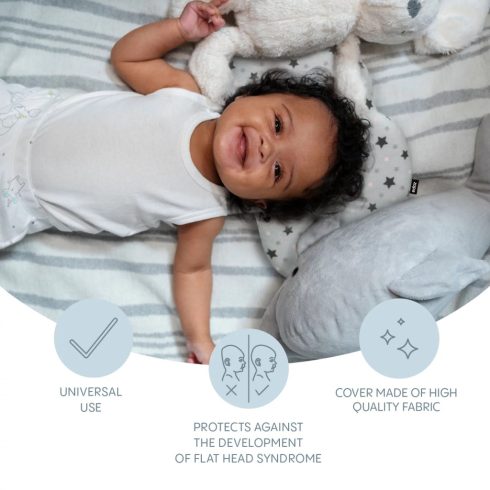 Zopa párna babáknak laposfejűség elleni memóriahabos ergonomikus - Felhő alakú Pink stars