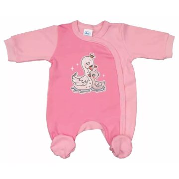   Vékony, pamut, elöl patentos kislány rugdalózó Hattyú mintával  (68)