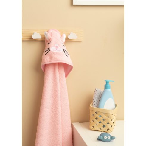 Kapucnis fürdőlepedő 100*100 cm - rózsaszín nyuszi 