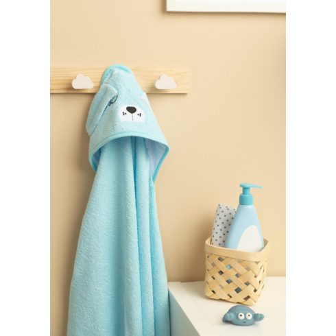 Kapucnis fürdőlepedő 100*100 cm - kék kutya