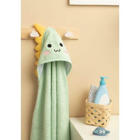Kapucnis fürdőlepedő 100*100 cm - menta dinó 