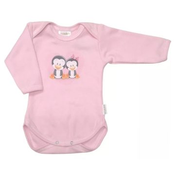   Babastar hosszú ujjú pamut body (68) Pingvinpár rózsaszín