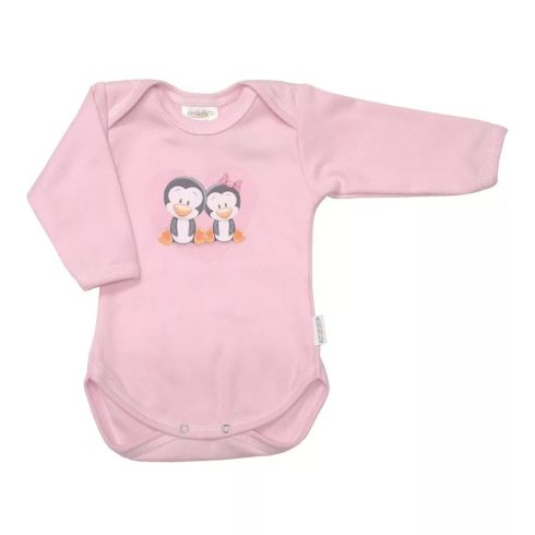Babastar hosszú ujjú pamut body (80) Pingvinpár rózsaszín