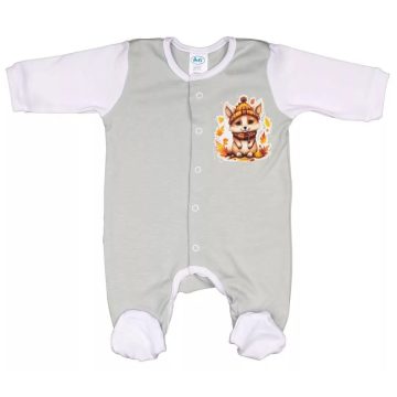   Vékony, pamut, elöl patentos rugdalózó Kisróka mintával  (44) - menta