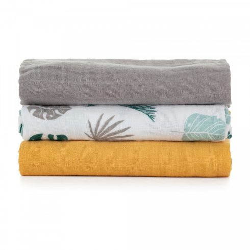 Bambusz muszlin 3db-os pelenka 68 x 68 cm - Ochre Leaves