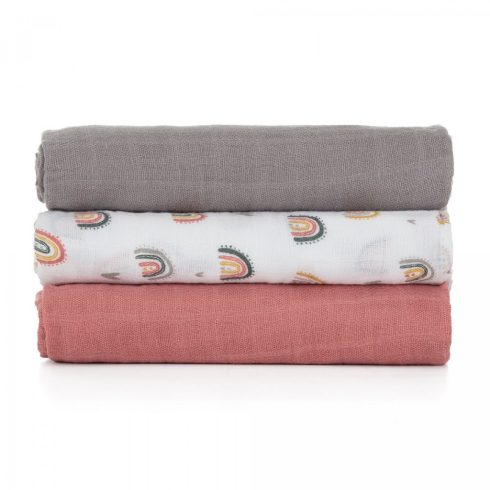 Bambusz muszlin 3db-os pelenka 68 x 68 cm - Moussy Rose Rainbows