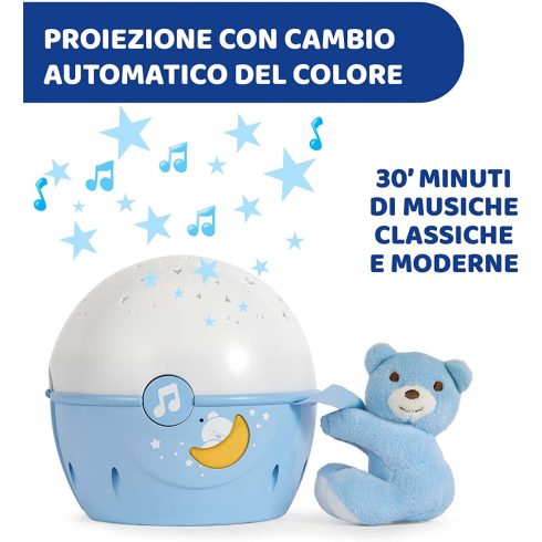 Chicco NEXT2 STARS babaágyra rögzíthető projektor plüss macival - kék