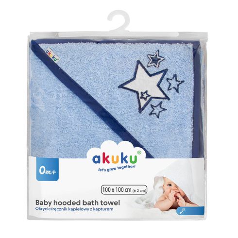 Akuku kapucnis fürdőlepedő 100*100 cm - kék csillagos