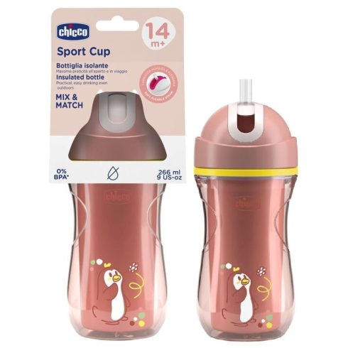 Chicco Sport Cup duplafalú, szívószálas itatókulacs 14m+ pingvin