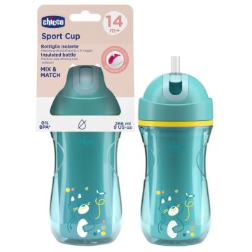   Chicco Sport Cup duplafalú, szívószálas itatókulacs 14m+ cica