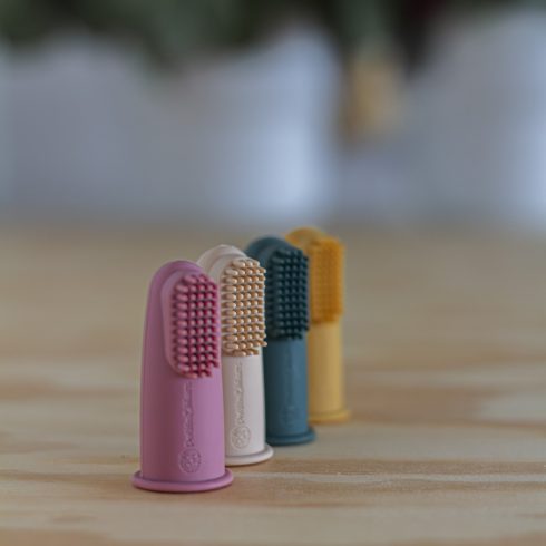 P&M Szilikon ujjra húzható ínymasszírozó,fogkefe szett Ochre&Green 2 db 0m+