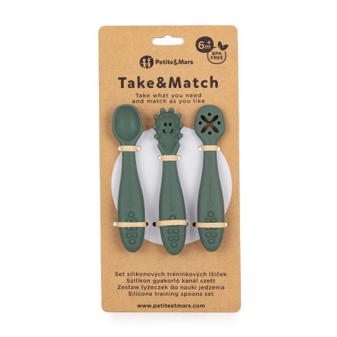 P&M Szilikon gyakorló kanál szett 3 db Take&Match  Misty Green 6m+