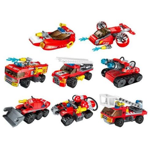 QMAN® 1410 készségfejlesztő építőjáték 643 db építőkocka 8 az 1-ben - A tűzoltó lovag