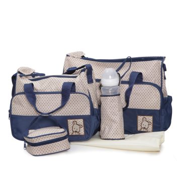 Moni Stella pelenkázó táska 5dbos szett - kék/bézs