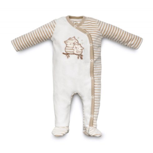 Kenguru Gold Hosszú ujjú Plüss Oldalt patentos Rugdalózó - (56) ekrü bagoly mintával