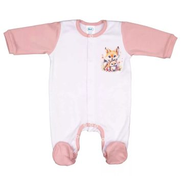   Vékony, pamut, elöl patentos kislány rugdalózó Kisróka mintával  (44)