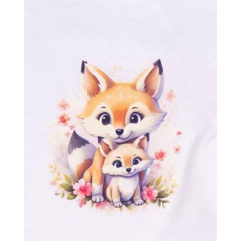 Vékony, pamut, elöl patentos kislány rugdalózó Kisróka mintával  (44)