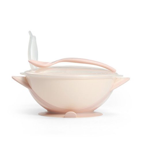 BabyOno tapadós fedeles tányér kanállal - rózsaszín 