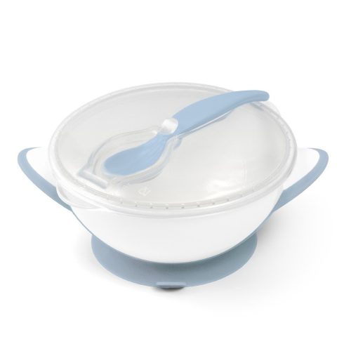 BabyOno tapadós fedeles tányér kanállal - kék