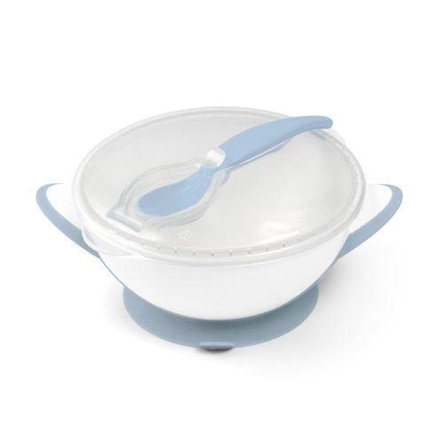 BabyOno tapadós fedeles tányér kanállal - kék