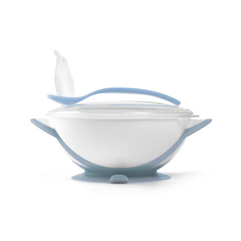 BabyOno tapadós fedeles tányér kanállal - kék