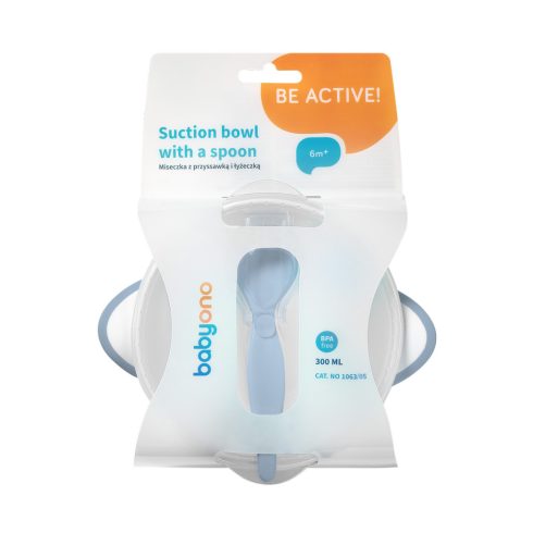 BabyOno tapadós fedeles tányér kanállal - kék