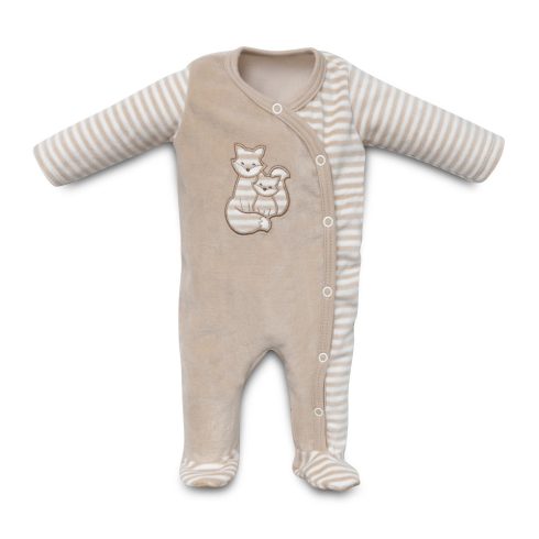 Kenguru Gold Hosszú ujjú Plüss Oldalt patentos Rugdalózó - (62) mogyoró róka mintával