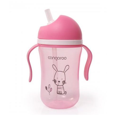 Cangaroo Cup Bunny szívószálas pohár 300 ml 6hó+ rózsaszín