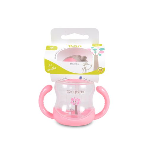 Cangaroo Boo szívószálas pohár 280 ml 6hó+  rózsaszín 