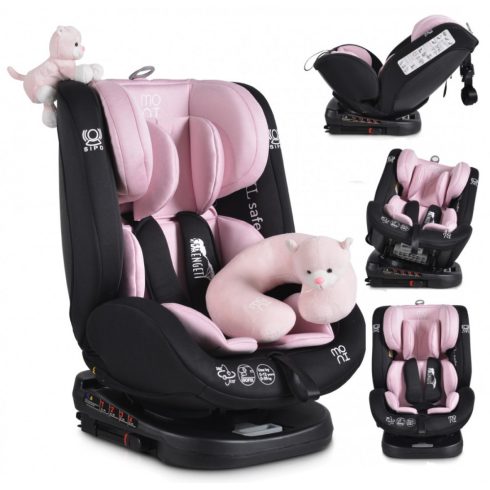 Moni Serengeti 0-36 kg ISOFIX biztonsági autósülés 360° fokban forgatható,nyakpárnával és játékkal  - pink