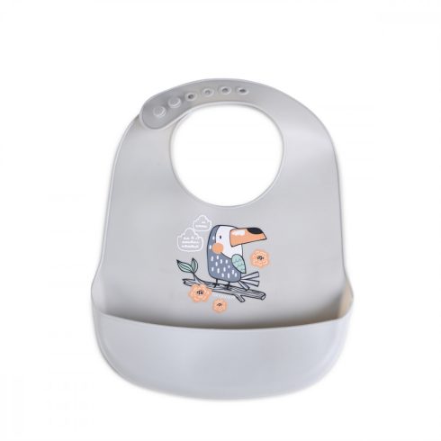 Cangaroo ROOIBOS szilikon előke zsebbel - szürke madár 