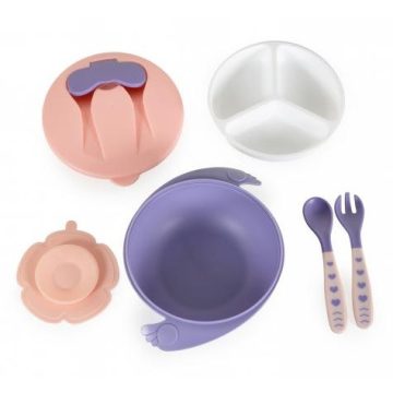   Cangaroo fedeles tányér kanállal és villával - rózsaszín/lila 
