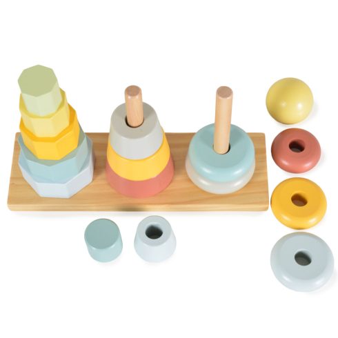 Tooky Toy Fa játék toronyépítő 3 dbos szett Montessori Pasztell