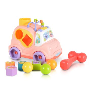   Huanger zenélő formabedobós műanyag kisautó - Rózsaszín 